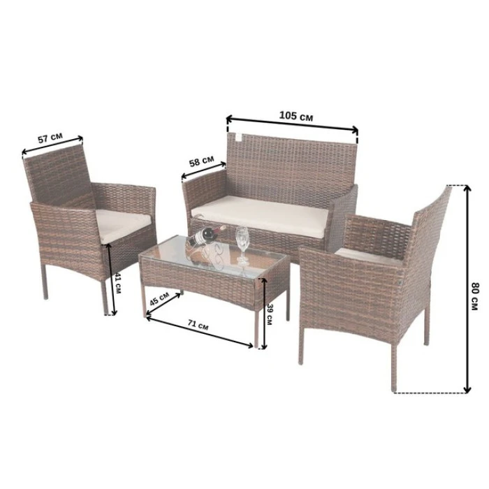 Набір садових меблів 4-місні Bonro B-6210-4 коричневий