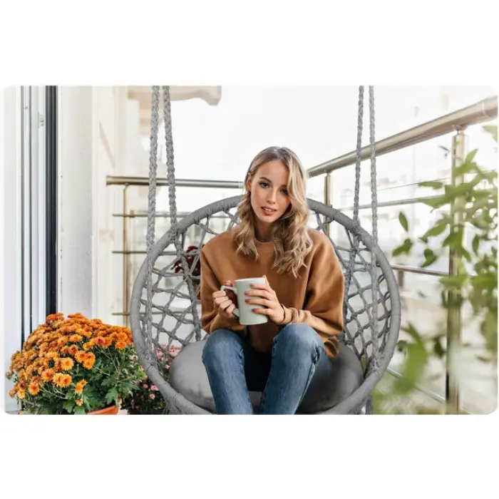 Крісло підвісне бразилійське гойдалка гамак Bonro B-092-2 сірий 120 кг + подушка