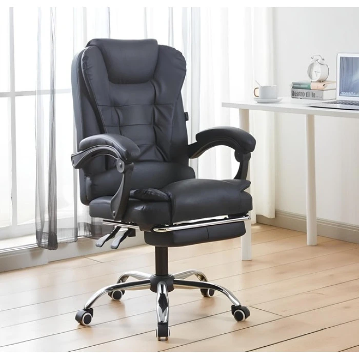 Крісло офісне на колесах Bonro B-6071 TPF чорне з підставкою для ніг