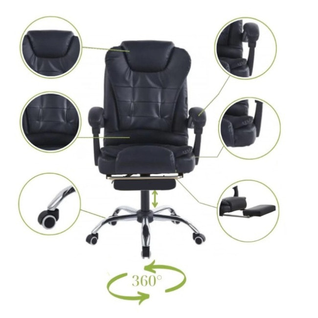 Крісло офісне на колесах Bonro B-6071 TPF чорне з підставкою для ніг