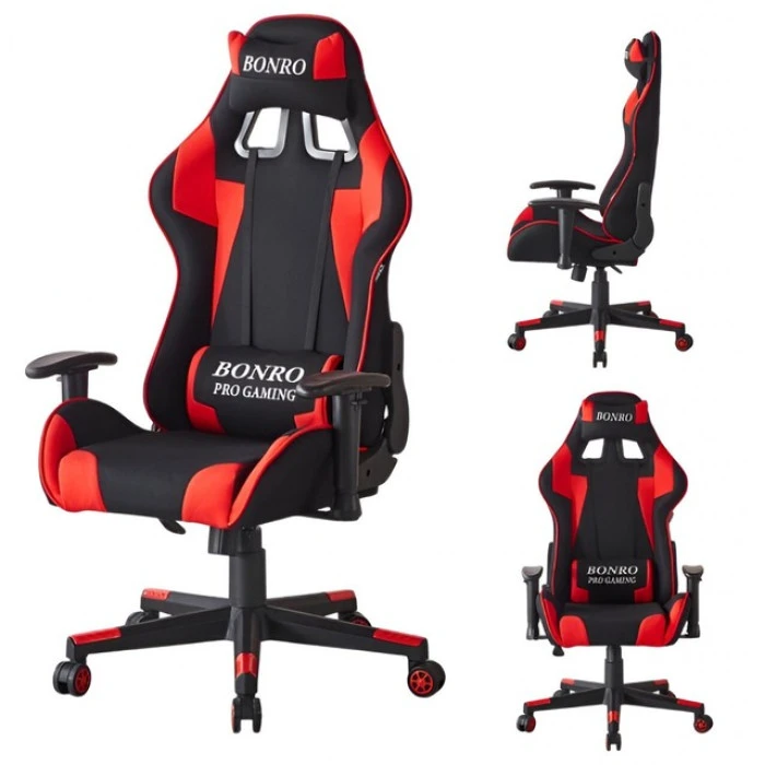 Крісло геймерське з тканини Bonro B-142 червоне + 2 подушки