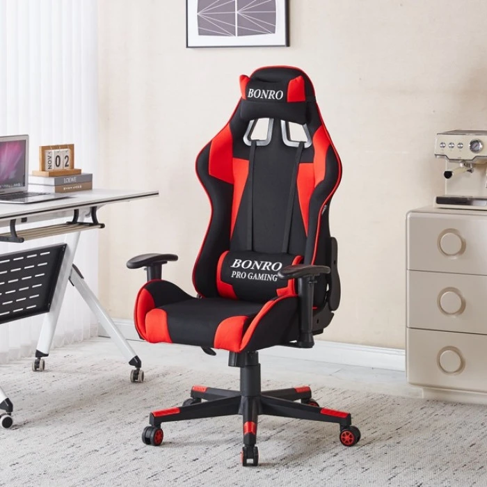 Крісло геймерське з тканини Bonro B-142 червоне + 2 подушки