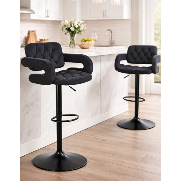 Барный стул со спинкой Bonro B-064 велюр черный с черным основанием