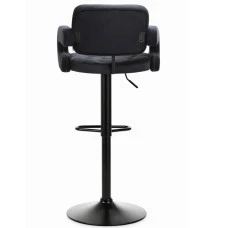 Барный стул со спинкой Bonro B-064 велюр черный с черным основанием