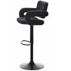Барный стул со спинкой Bonro B-064 велюр черный с черным основанием