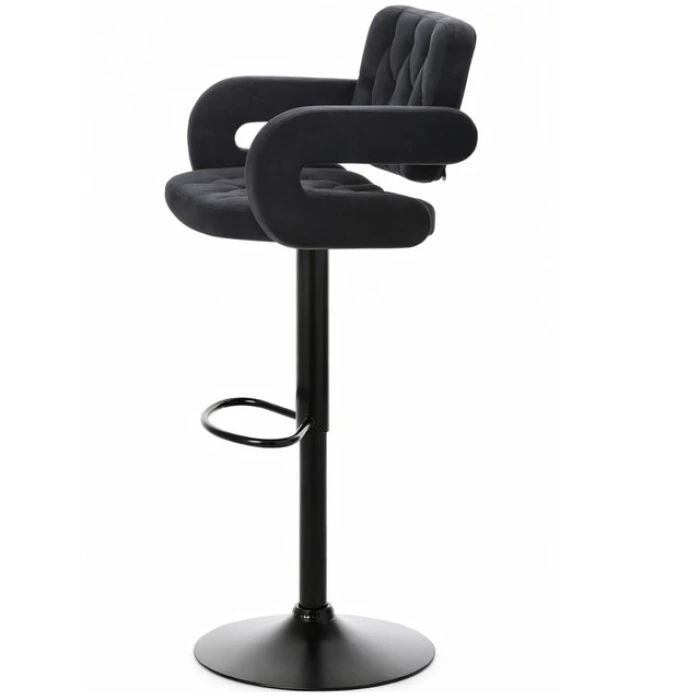 Барный стул со спинкой Bonro B-064 велюр черный с черным основанием