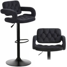 Барный стул со спинкой Bonro B-064 велюр черный с черным основанием