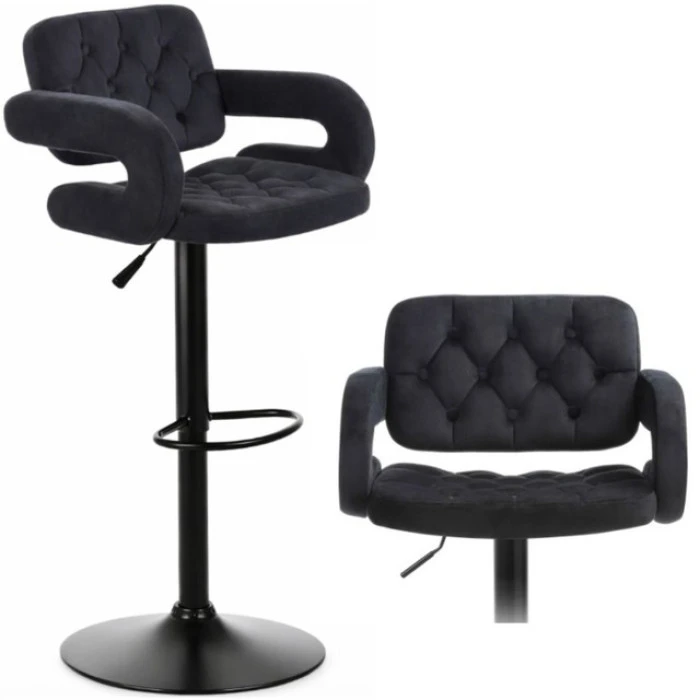 Барный стул со спинкой Bonro B-064 велюр черный с черным основанием