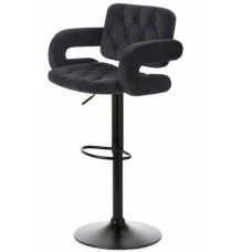 Барный стул со спинкой Bonro B-064 велюр черный с черным основанием