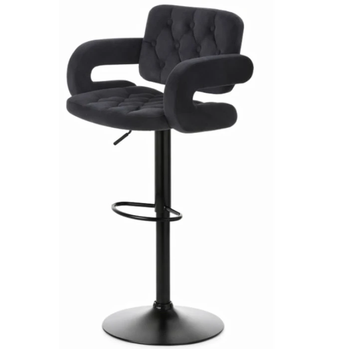Барный стул со спинкой Bonro B-064 велюр черный с черным основанием