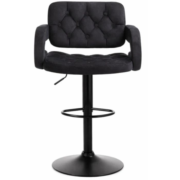 Барный стул со спинкой Bonro B-064 велюр черный с черным основанием