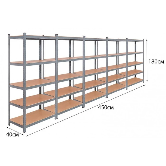Стелаж металевий 5 секцій 25 полиць Siker