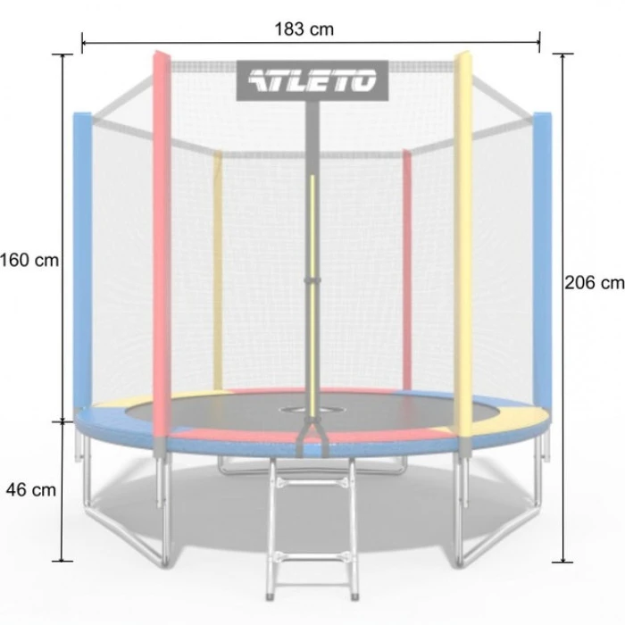 Батут Atleto 183 см з сіткою та драбинкою multikolor
