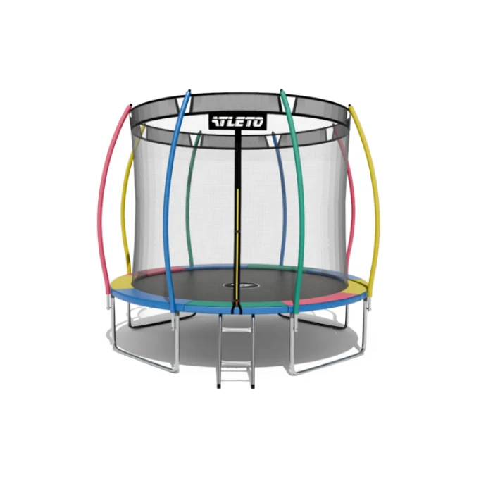 Батут Atleto 374 см з внутрішньою сіткою та драбинкою multikolor