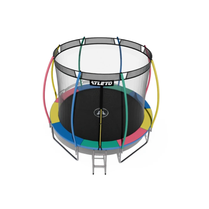 Батут Atleto 374 см з внутрішньою сіткою та драбинкою multikolor
