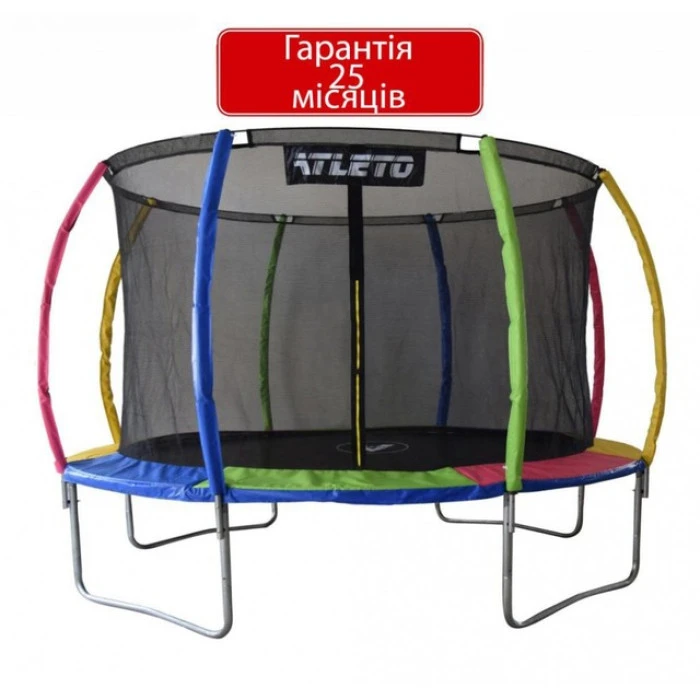 Батут Atleto 374 см з внутрішньою сіткою та драбинкою multikolor
