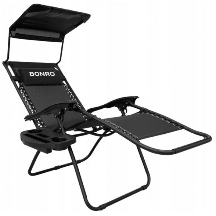 Шезлонг лежак Bonro SP-167A черный с крышкой