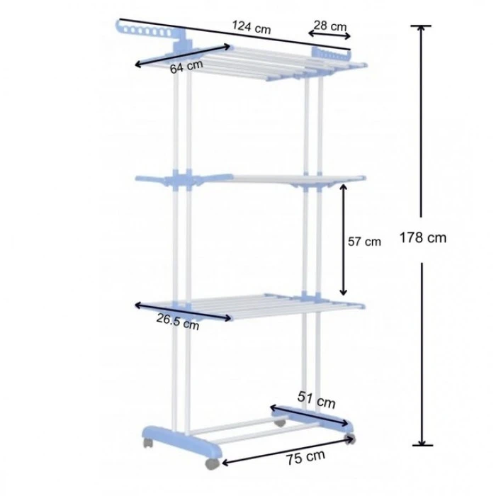 Багатоярусна сушарка органайзер для одягу синя Bonro B07