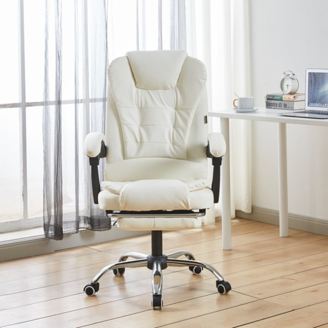 Крісло офісне на колесах Bonro BN-6071 біле з підставкою для ніг