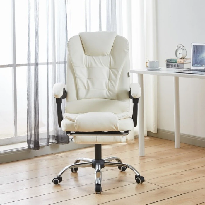 Крісло офісне на колесах Bonro BN-6071 біле з підставкою для ніг