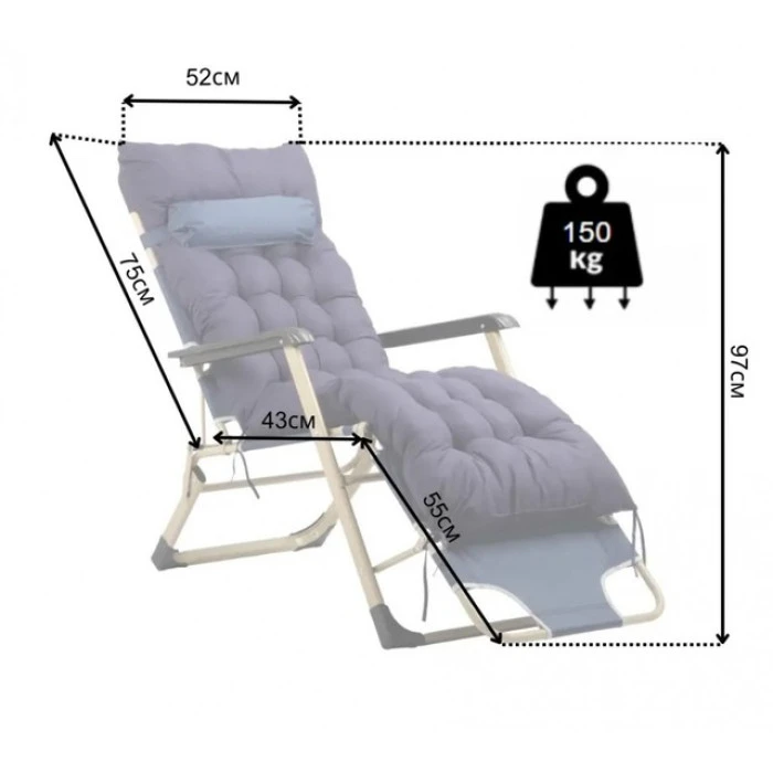 Шезлонг крісло садовий, туристичний Bonro B-02 синій + подушка