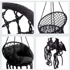 Крісло підвісне бразилійське гойдалка гамак Bonro B-092-3 чорний 120 кг + велика подушка