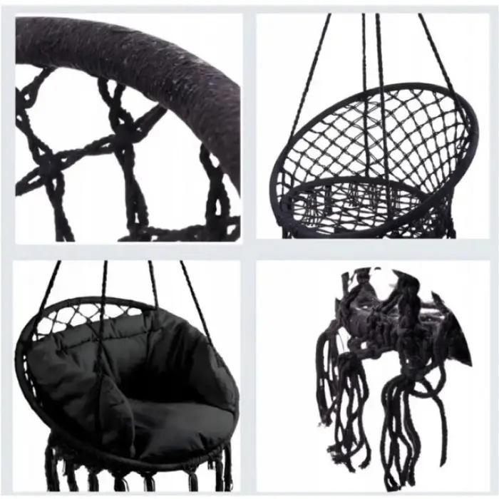 Крісло підвісне бразилійське гойдалка гамак Bonro B-092-3 чорний 120 кг + велика подушка