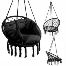 Крісло підвісне бразилійське гойдалка гамак Bonro B-092-3 чорний 120 кг + велика подушка