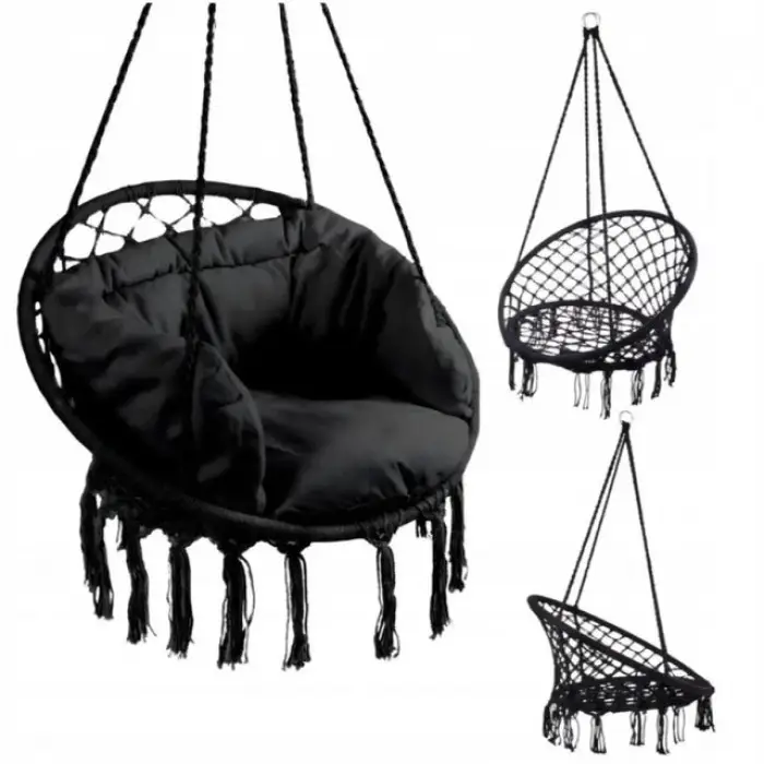 Крісло підвісне бразилійське гойдалка гамак Bonro B-092-3 чорний 120 кг + велика подушка