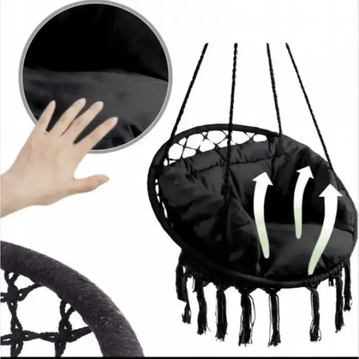 Крісло підвісне бразилійське гойдалка гамак Bonro B-092-3 чорний 120 кг + велика подушка