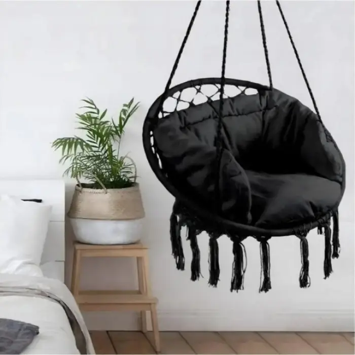 Крісло підвісне бразилійське гойдалка гамак Bonro B-092-3 чорний 120 кг + велика подушка