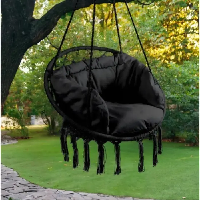 Крісло підвісне бразилійське гойдалка гамак Bonro B-092-3 чорний 120 кг + велика подушка