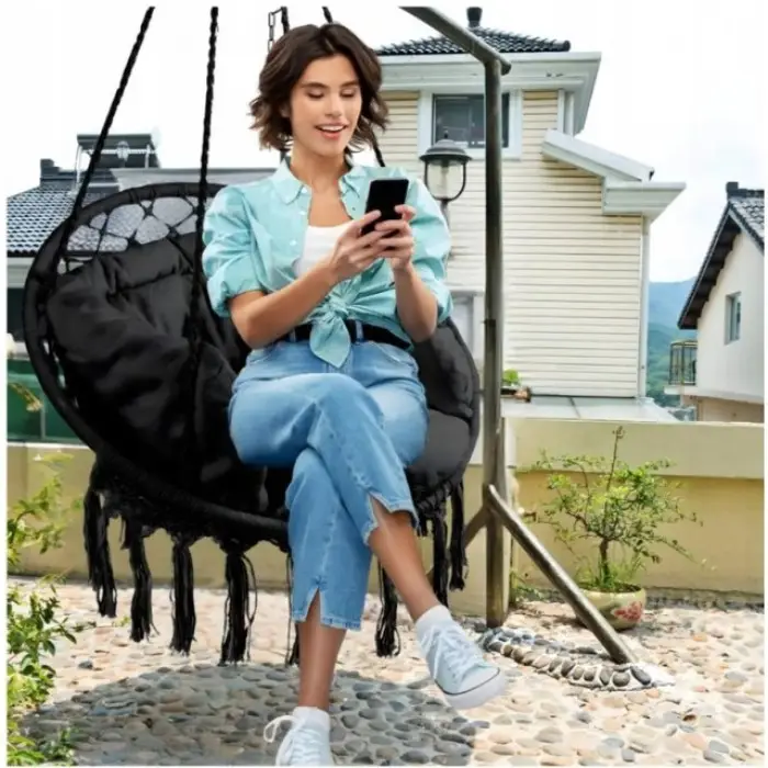 Крісло підвісне бразилійське гойдалка гамак Bonro B-092-3 чорний 120 кг + велика подушка