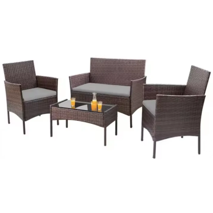 Набір садових меблів 4-місні Bonro B-6210-4 коричнево-сірий (чорне скло)