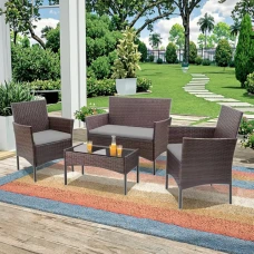 Набір садових меблів 4-місні Bonro B-6210-4 коричнево-сірий (чорне скло)