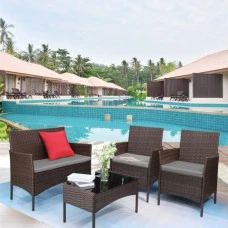 Набір садових меблів 4-місні Bonro B-6210-4 коричнево-сірий (чорне скло)