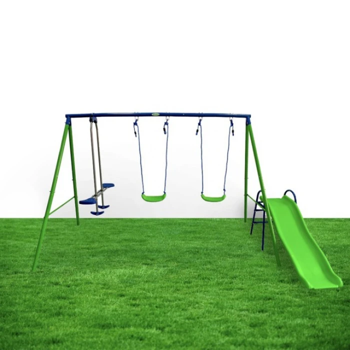 Детский игровой комплекс 4 качели и горка Spoko SP-S04 сине-зеленая