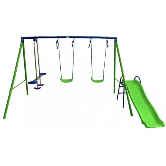 Детский игровой комплекс 4 качели и горка Spoko SP-S04 сине-зеленая