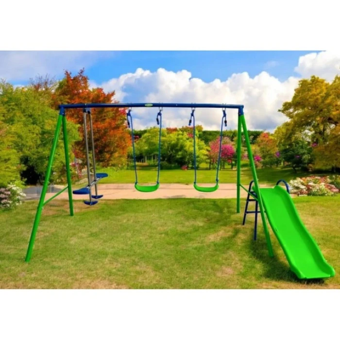Детский игровой комплекс 4 качели и горка Spoko SP-S04 сине-зеленая