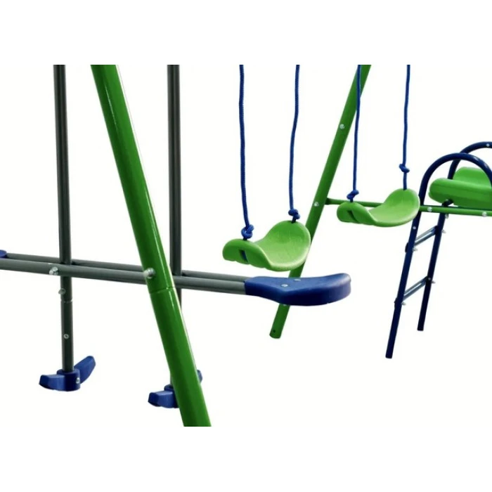 Детский игровой комплекс 4 качели и горка Spoko SP-S04 сине-зеленая