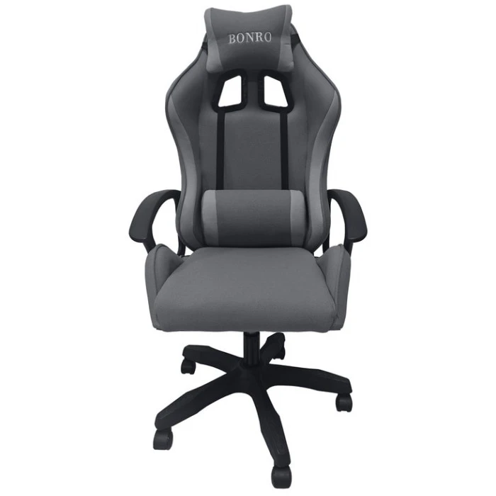 Крісло геймерське з тканини Bonro B-944 сіре + 2 подушки