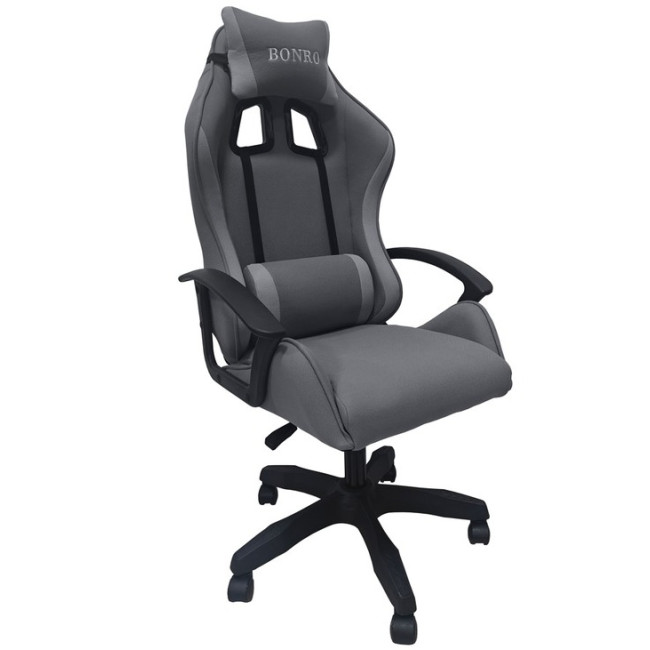 Кресло геймерское из ткани Bonro B-944 серое + 2 подушки.