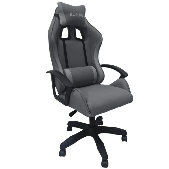 Крісло геймерське з тканини Bonro B-944 сіре + 2 подушки