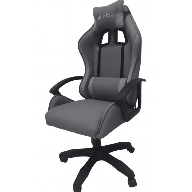 Кресло геймерское из ткани Bonro B-944 серое + 2 подушки.