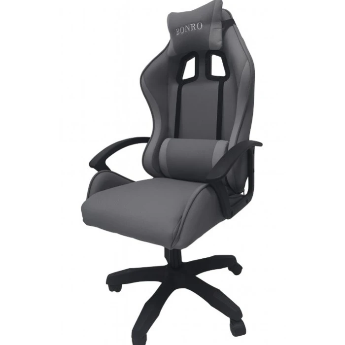 Крісло геймерське з тканини Bonro B-944 сіре + 2 подушки