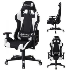 Крісло геймерське з тканини Bonro B-142 біле + 2 подушки