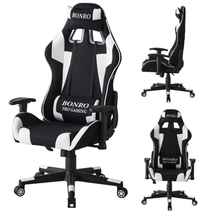 Крісло геймерське з тканини Bonro B-142 біле + 2 подушки