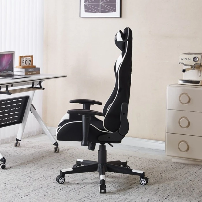 Крісло геймерське з тканини Bonro B-142 біле + 2 подушки