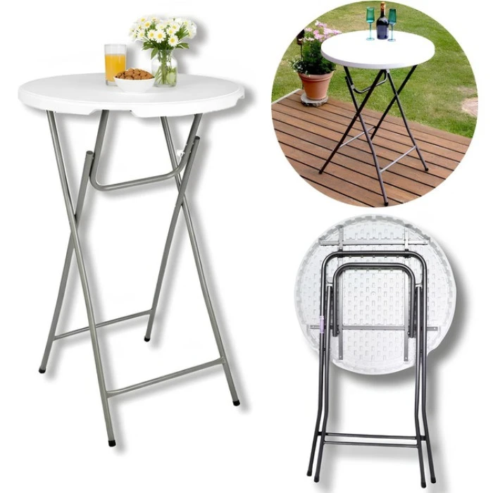 Стіл круглий складаний із пластику для дому, саду, тераси, банкетів Bonro BS 80 см білий