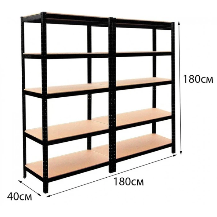 Стелаж металевий 2 секції 10 полиць Siker чорний 180x90x40